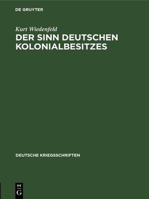 cover image of Der Sinn deutschen Kolonialbesitzes
